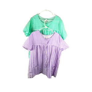 Tati Fashion Sleepwear Tops Green Purple Gingham Check XXL Pearl Snap Lot Of 2